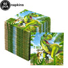 A set of 60 dinosaur-themed napkins featuring a T-Rex design on green and tropical foliage.