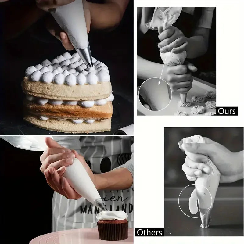 Hände füllen Gebäcke mit weißer Glasur oder Creme mit einer Piping-Tülle.