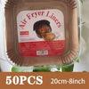 A package of 50 disposable silicone liners for air fryers, measuring 20cm-8inch.