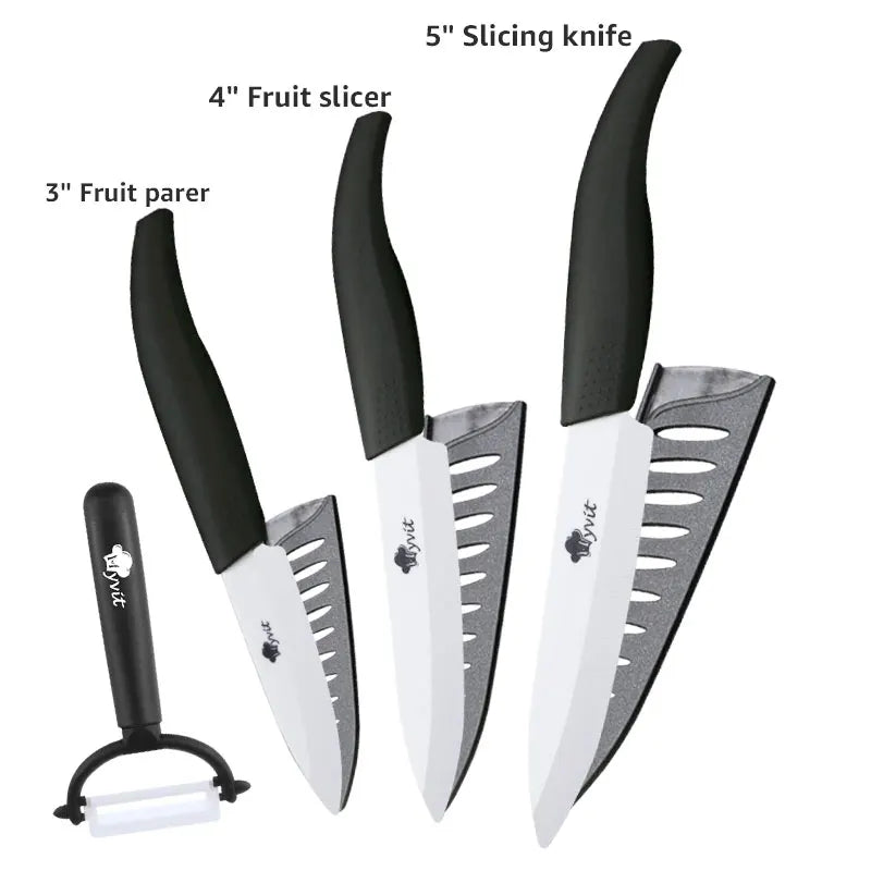 A set of five silicone slicing knives including a 5 inch slicing knife, 4 inch fruit slicer, and 3 inch fruit parer.