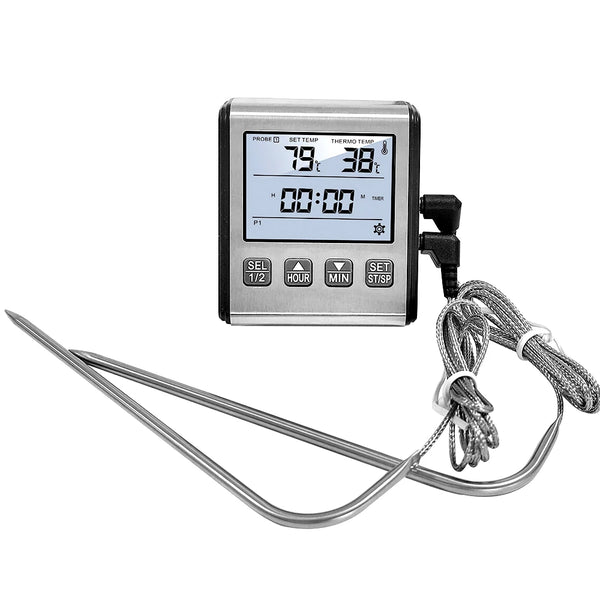 Digital meat and oven thermometer with a stainless steel probe and cord
