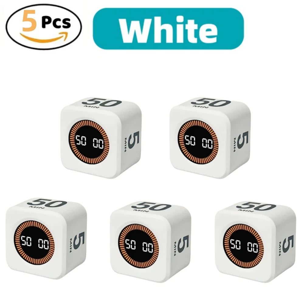 Five white digital kitchen and study timers with a 50 minute countdown display