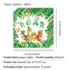 A pack of 20 paper napkins featuring a green tropical leaf design with the word ROAR and various dinosaur illustrations.