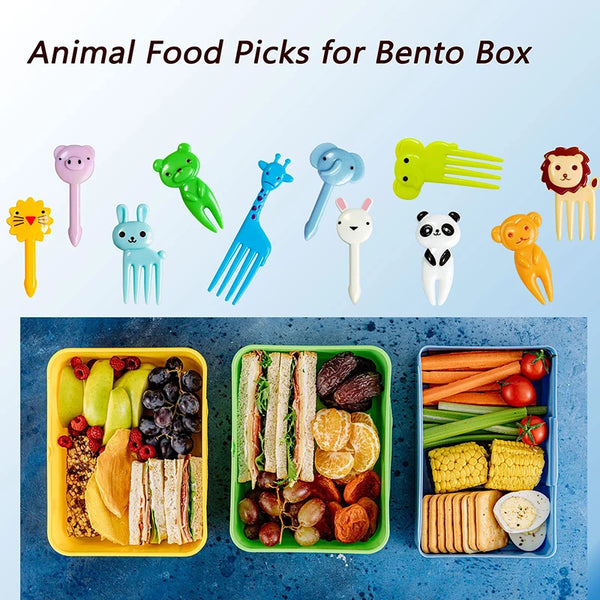 Eine Sammlung süßer Tier-Obst-Picke in verschiedenen Farben und Formen für Bento-Boxen und Partydekoration