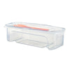 Clear plastic container with a silicone spatula inside, part of a microwave noodle and salad cooker set.