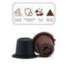 Reusable coffee filters for Nespresso capsules shown with features like corrosion resistance and high temperature resistance.